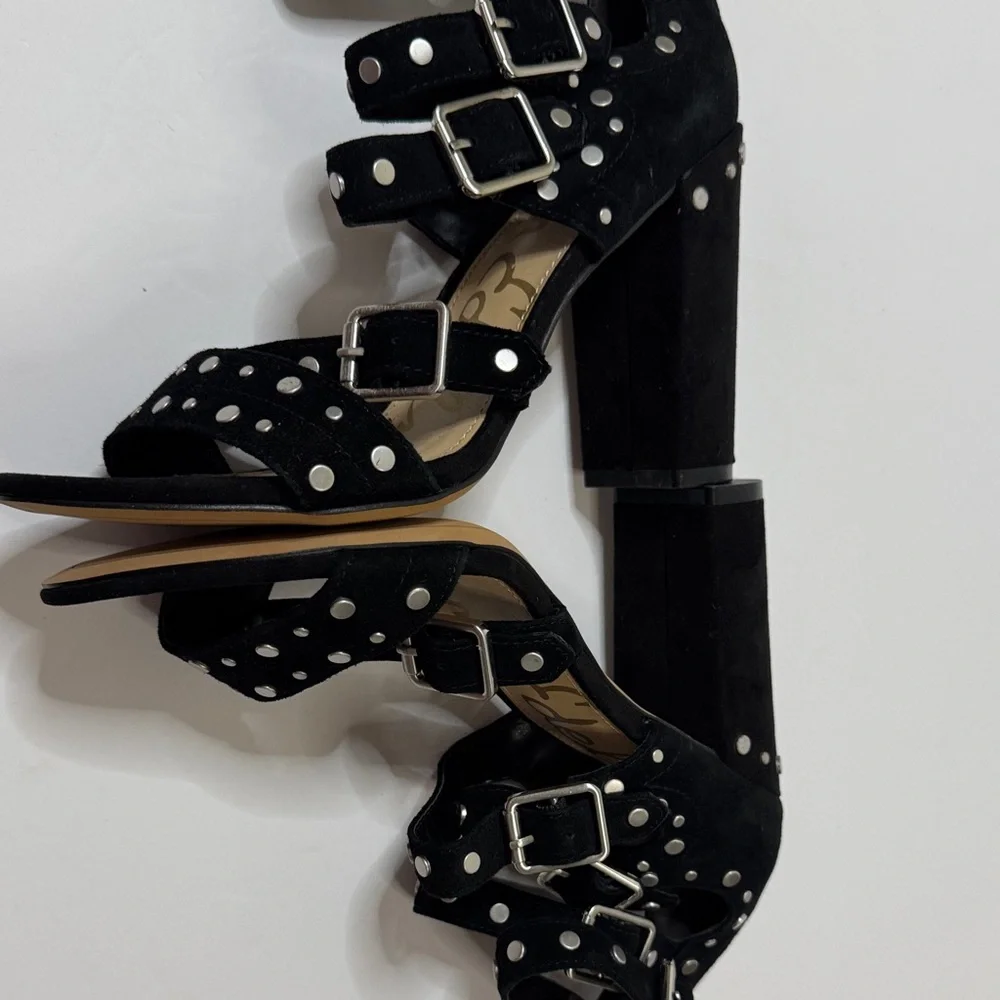 Sam Edelman York Black Suede Studded Heeled Sandal 7.5